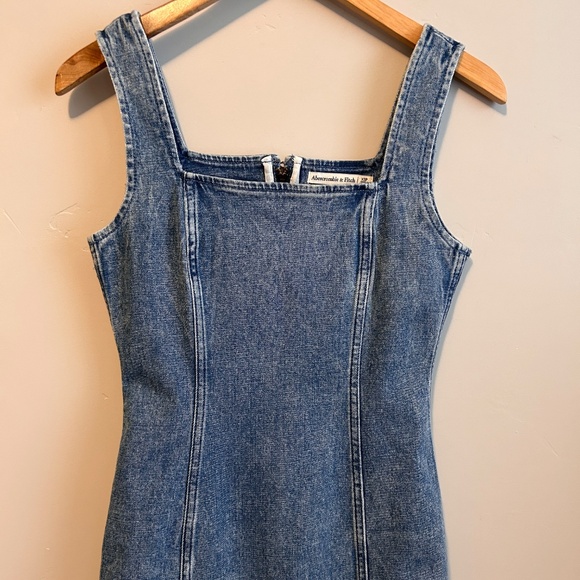 Abercrombie and Fitch Dress PXS Denim Maxi Sleeveless Slit Square Neck Y2K Style - Picture 2 of 11